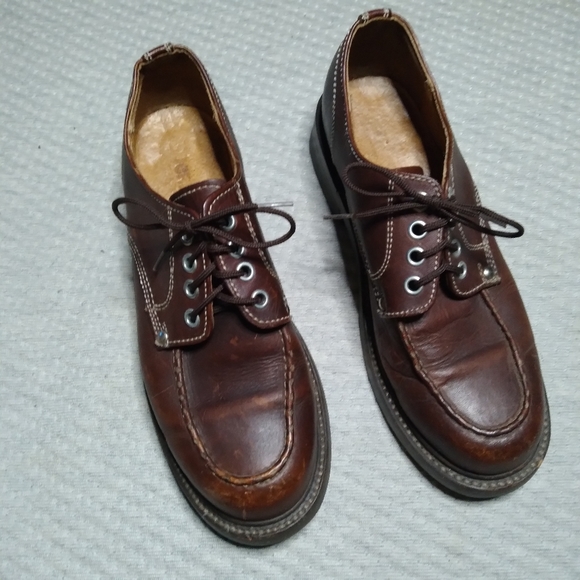 Vintage 80s RARE J. Crew Leather Moctoe Derby's  Sz 7.5 Cork rubber soles - Picture 1 of 7